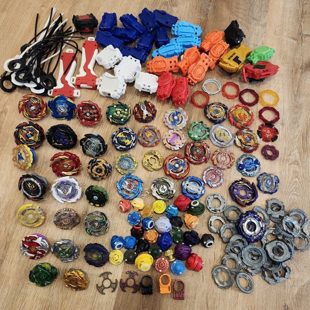 Huge Beyblade Lot Of 40+ Burst Metal & Parts Launchers Ripcords See Photos!